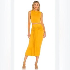 Camila Coelho Pixie Skirt Fully Lined Stretch Yellow/Orange Midi Draped S NWOT